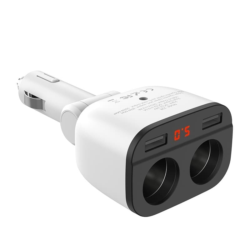 Изображение Разветвитель HOCO Z28 LED 2 прикуривателя + 2USB 3,1A белый с дисплеем сайта akstel.ru фото Разветвитель HOCO Z28 LED 2 прикуривателя + 2USB 3,1A белый с дисплеем