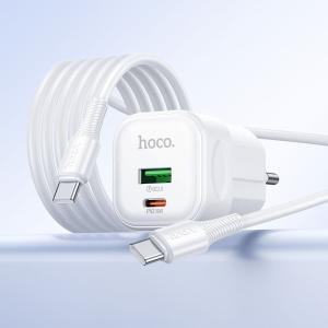 Сетевое зарядное устройство + кабель Type-C to Type-C HOCO C167A PD 30W+QC18W GaN 1м белый