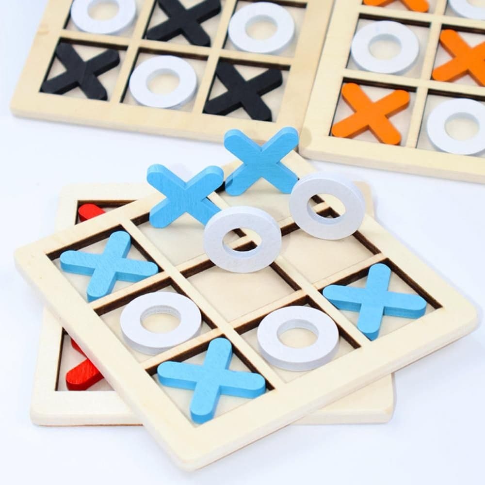 Крестики нолики настольная игра белые синие, дерево