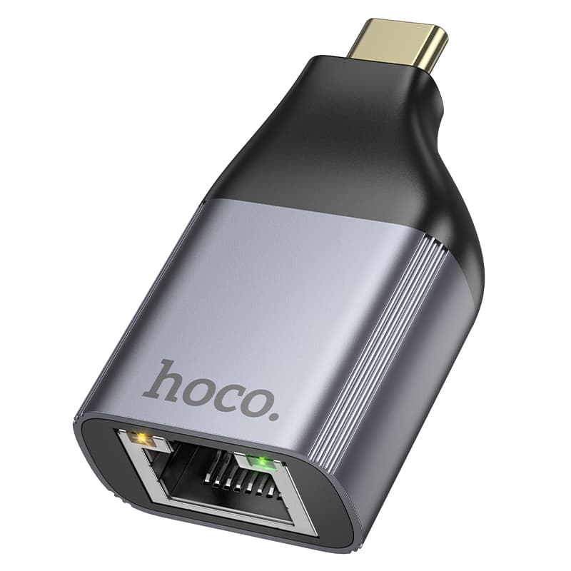Адаптер переходник сетевая карта с Type-C на RJ45 Ethernet интернет 100Mbit Hoco UA35 серый металл