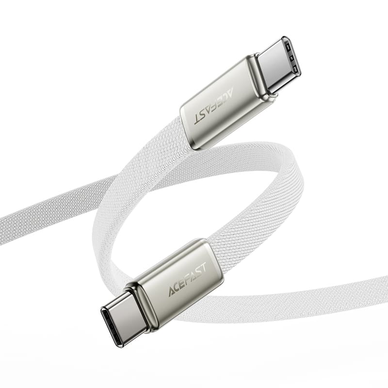 Кабель для зарядки Type-C to Type-C Acefast C24-03 60W 1.2м в тканевой оплетке плоский белый