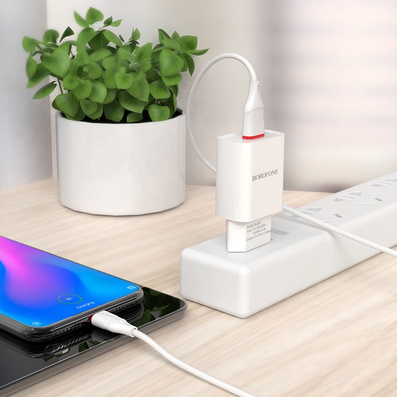 фото Сетевое зарядное устройство + кабель Type-C Borofone BA20A 1USB 2.1A белый