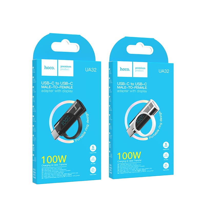 Адаптер переходник с дисплеем с Type-C USB на Type-C USB HOCO UA32 100W черный