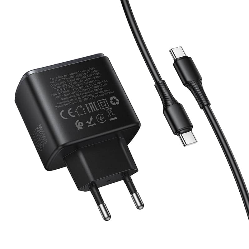 фото Сетевое зарядное устройство + кабель Type-C to Type-C HOCO C159A PD 65W черный