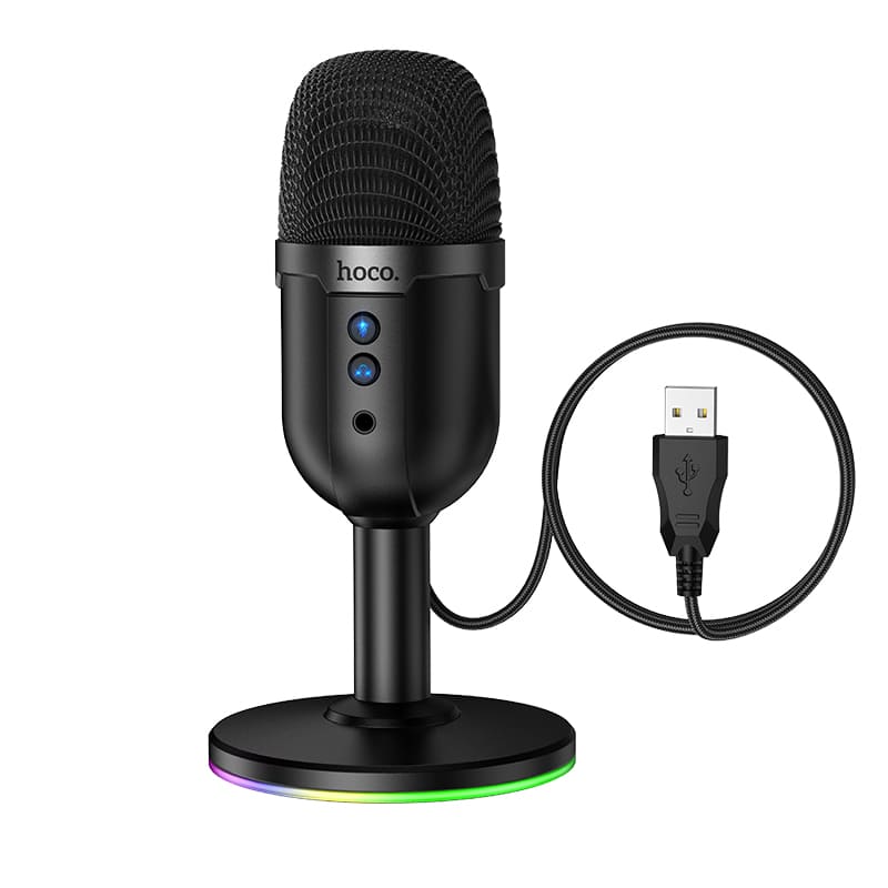Микрофон компьютерный настольный Игровой стрим HOCO L25 USB 2.0/3.0 RGB подсветка кабель 1.6 м черный