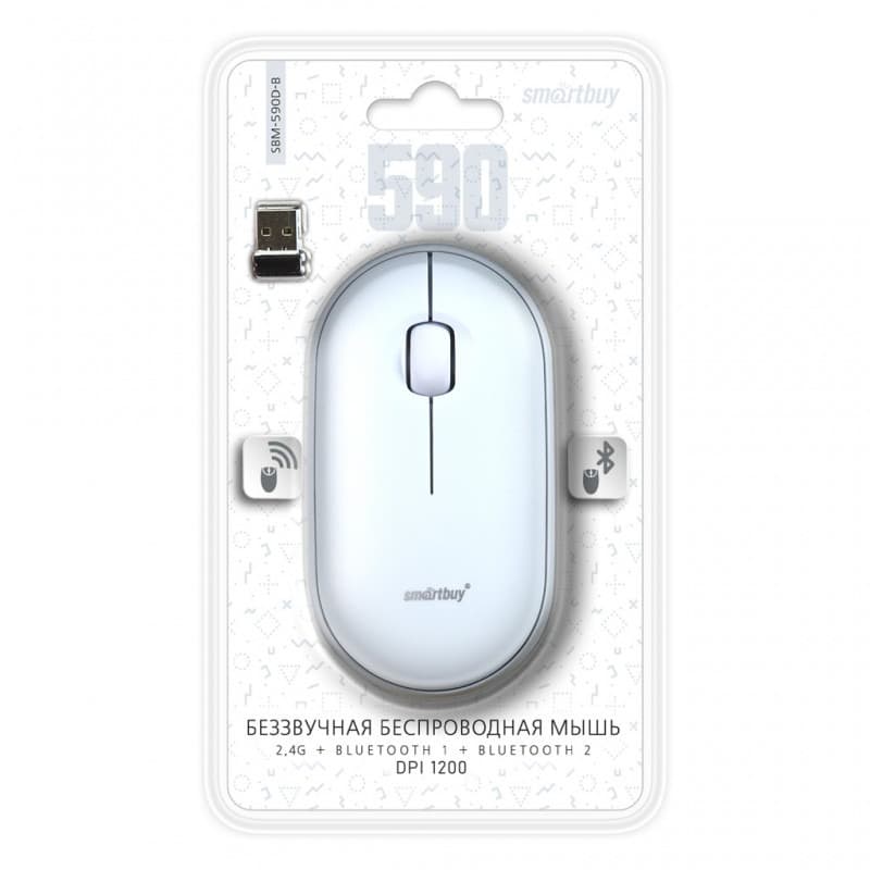 Мышь беспроводная Smartbuy 590 двойной Bluetooth+USB голубая бесшумная (SBM-590D-B)
