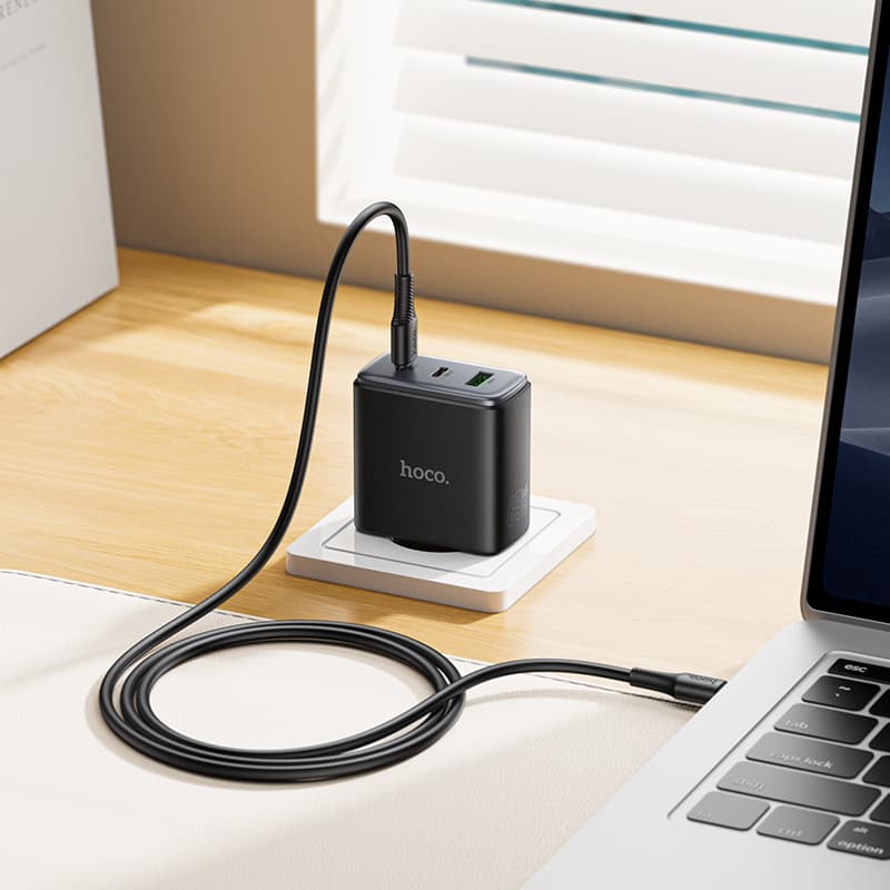 фото Сетевое зарядное устройство Адаптер Блок питания HOCO C160A PD 65W+QC3.0 / 2 Type-C USB-C+USB черное