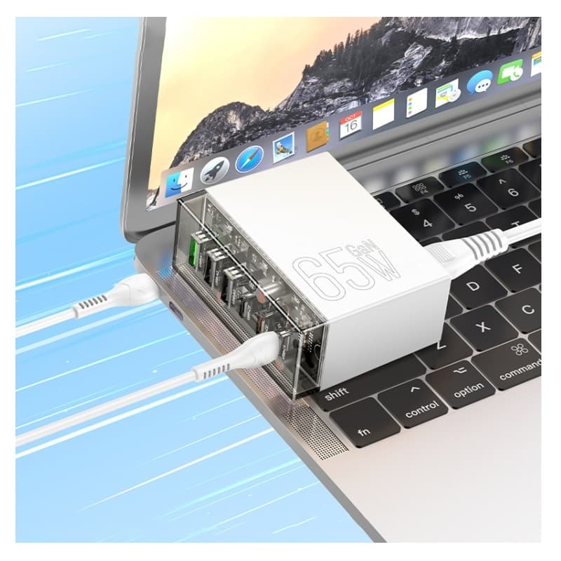 фото Сетевое зарядное устройство Адаптер Блок питания HOCO N36 3USB+3Type-C USB-C / QC3.0+PD 65W белое