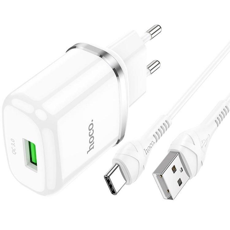 фото Сетевое зарядное устройство + кабель Type-C HOCO N3 1USB QC3.0 18W белый