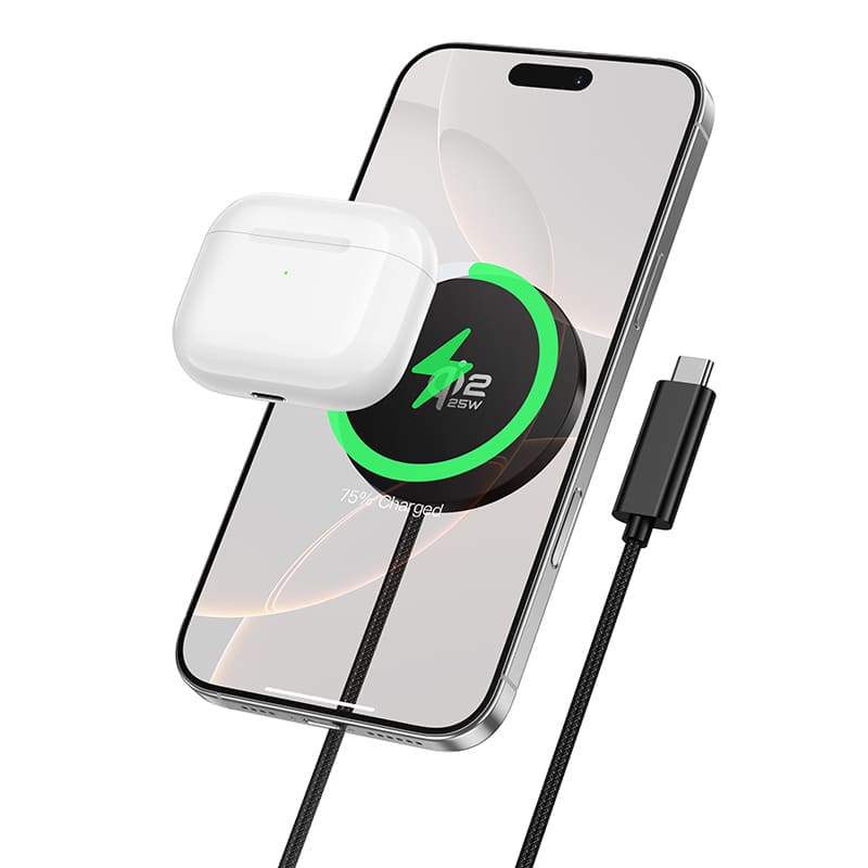 фото Беспроводное зарядное устройство магнитное HOCO CW63 Pro Qi2.2 25W USB-C Type-C 1.2м ультратонкий черное