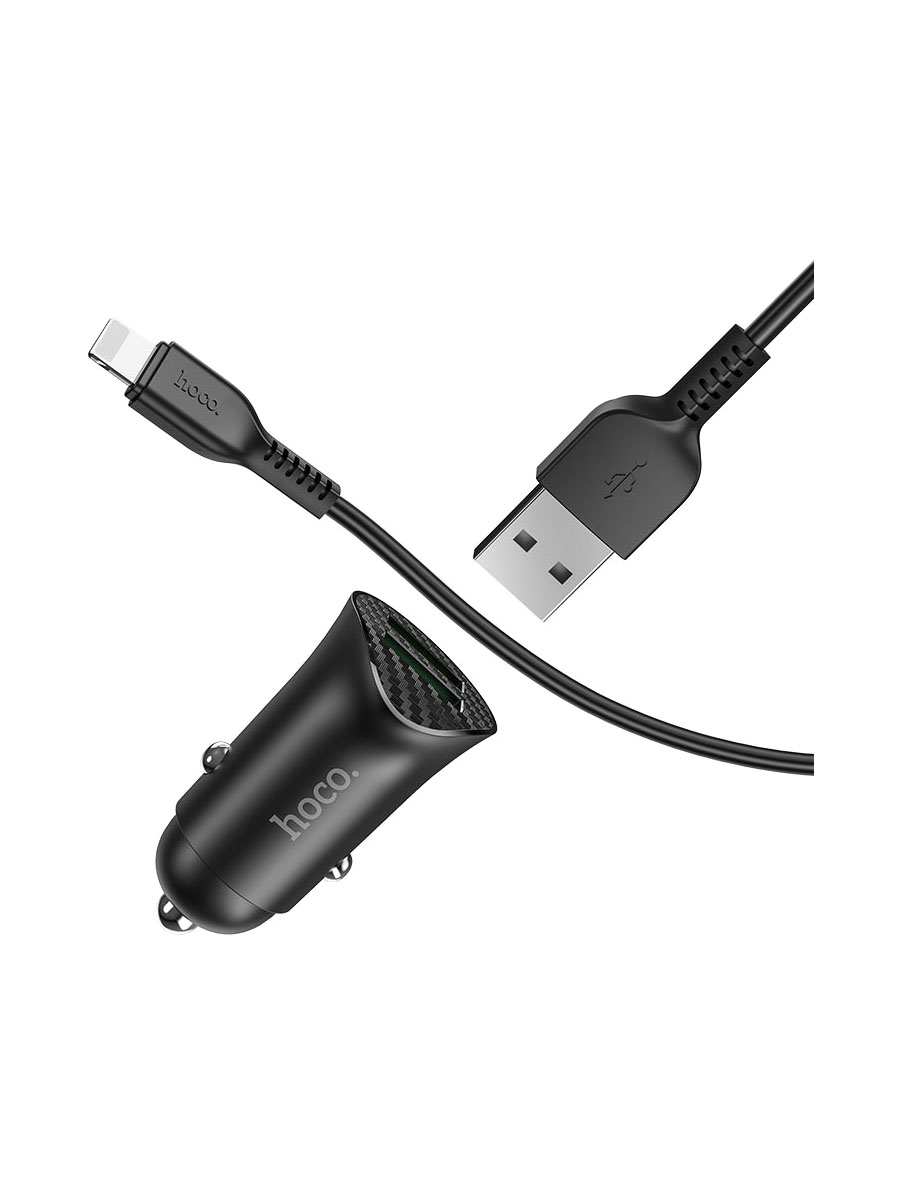 фото Автомобильное зарядное устройство + кабель Lightning 8 pin HOCO Z39 QC3.0 2USB 18W черный