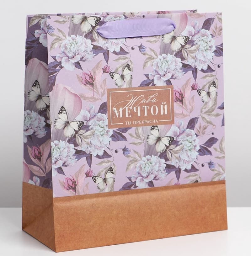 Пакет подарочный крафтовый Живи мечтой ML 23х27х11.5 см SimaLand 7303823