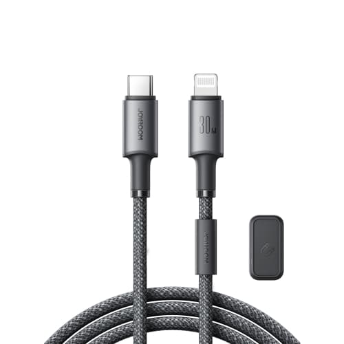 Кабель для зарядки iP Lightning to Type-C Joyroom S-A50 PD 30W 1.2м с магнитным самоклеющимся держателем в оплетке темно-серый Кабель для зарядки iP Lightning to Type-C Joyroom S-A50 PD 30W 1.2м с магнитным самоклеющимся держателем в оплетке темно-серый