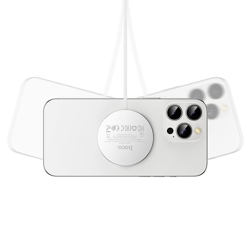 фото Беспроводное зарядное устройство магнитное HOCO CW63 Pro Qi2.2 25W USB-C Type-C 1.2м ультратонкий белое