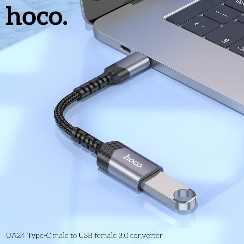 Адаптер переходник OTG с Type-C USB (M) на USB 3.0 (F) Hoco UA24 серый металл