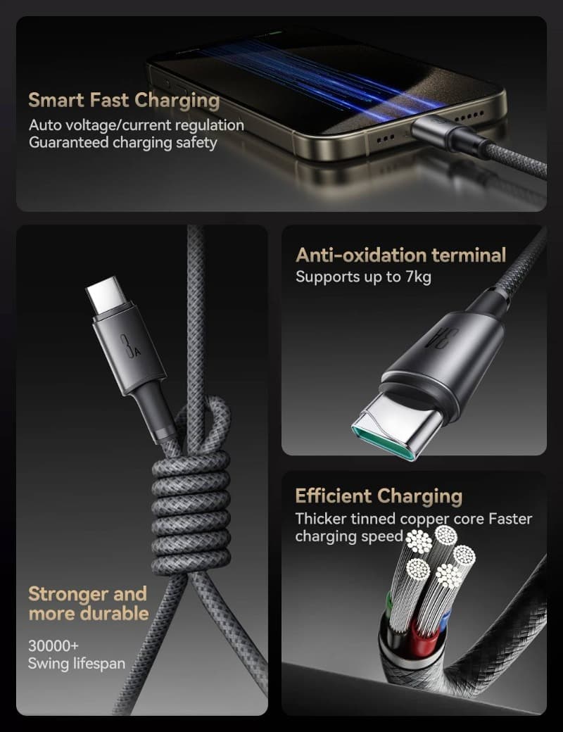 Кабель для зарядки Type-C to Type-C Joyroom S-A50 1.2м PD 60W с магнитным самоклеющимся держателем в оплетке темно-серый