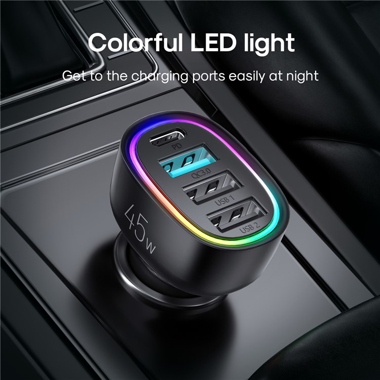 Изображение Автомобильное зарядное устройство Joyroom JR-CL09 PD 45W+QC3.0+2USB 3A / Type-C USB-C+3USB черное фото Автомобильное зарядное устройство Joyroom JR-CL09 PD 45W+QC3.0+2USB 3A / Type-C USB-C+3USB черное