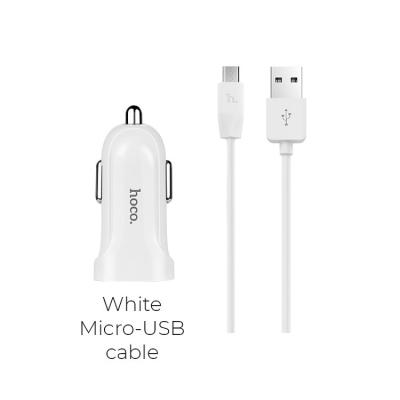 Автомобильное зарядное устройство + кабель Micro USB HOCO Z2A 2USB 2,4A белый
