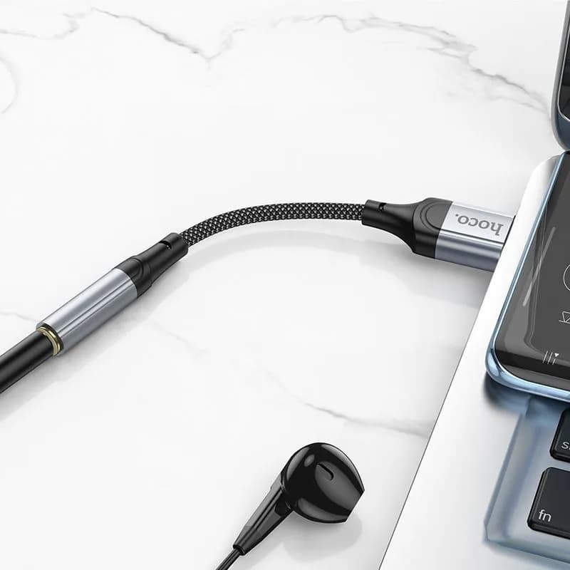 Аудио адаптер переходник для наушников с USB на Jack 3.5 HOCO LS36 12см черный