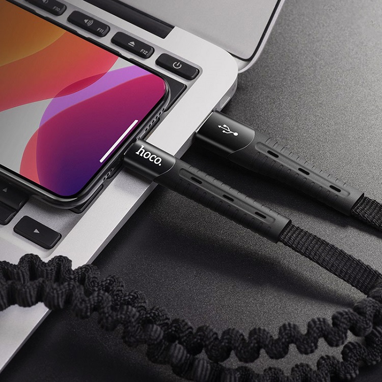 Кабель для зарядки iphone Lightning HOCO U78 2.4A 1.2м гибкий эластичный черный Кабель для зарядки iphone Lightning HOCO U78 2.4A 1.2м гибкий эластичный черный