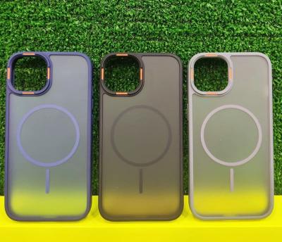 Чехол накладка для iphone 15 (6.1) силикон+пластик с магнитом для magsafe матовый серый с серым бампером