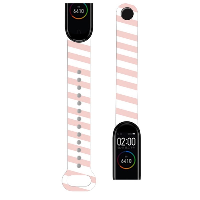 Ремешок для Mi Band 5/Mi Band 6/Mi Band 7 белый с розовыми полосками