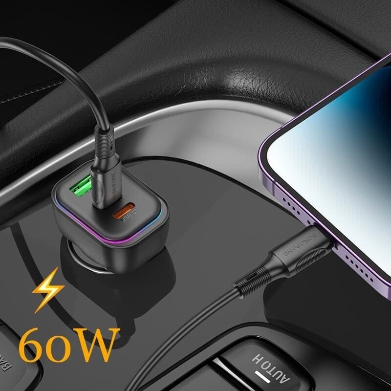 Изображение Автомобильное зарядное устройство Borofone BZ28C 60W 2PD 30W+USB 18W / 2 Type-C USB-C+USB черное фото Автомобильное зарядное устройство Borofone BZ28C 60W 2PD 30W+USB 18W / 2 Type-C USB-C+USB черное