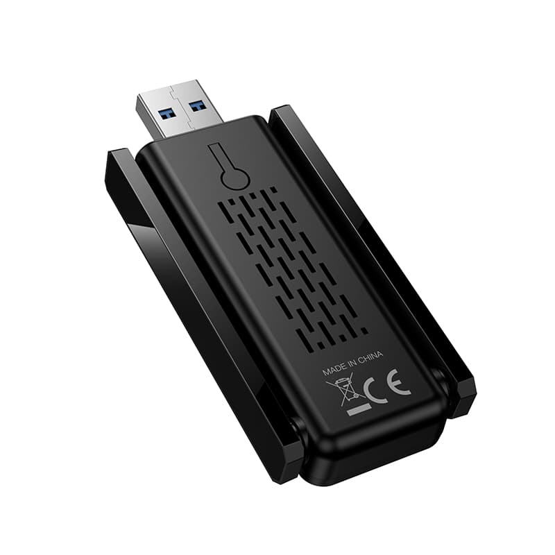 USB адаптер Wi-Fi6 HOCO HI34 с внешней двойной антеной черный (2.4G+5G 2.4ГГц до 286Мбит/с)