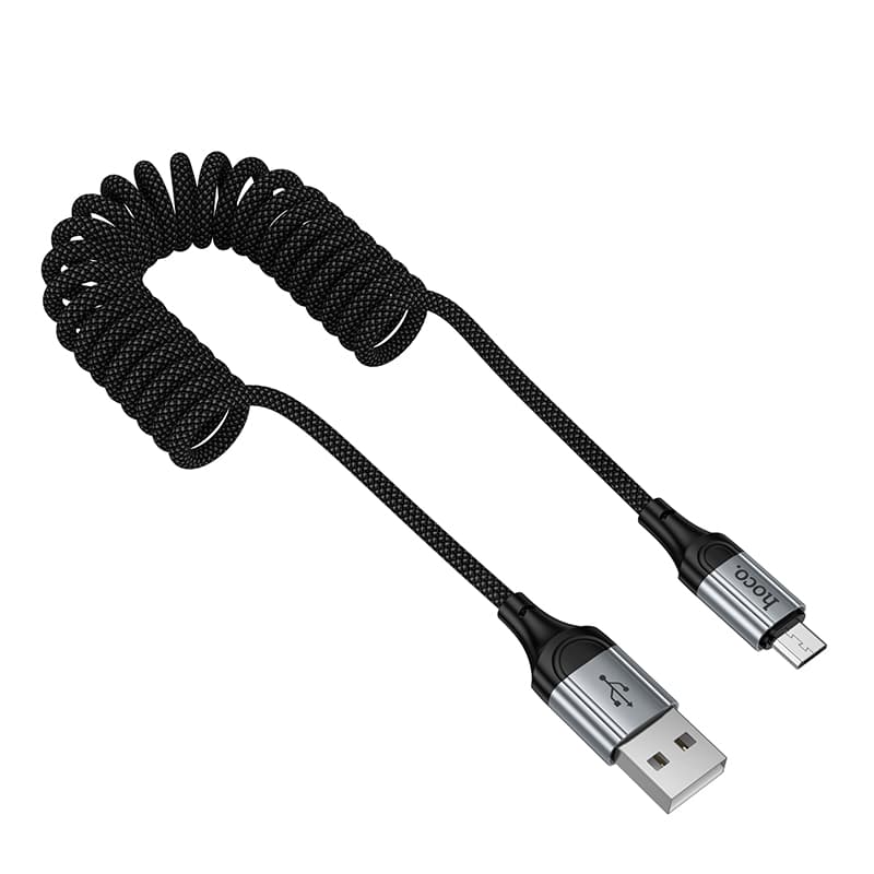 Кабель для зарядки Micro USB HOCO X121 1.5м 2.4A пружина в оплетке черный