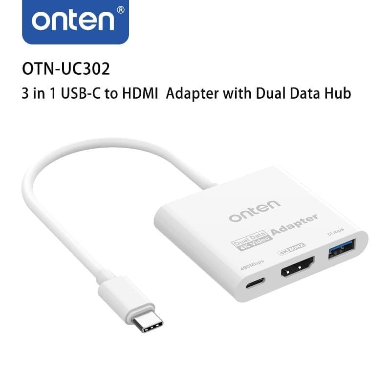 Разветвитель адаптер переходник концентратор Type-C HUB Хаб Onten OTN-UC302 3в1 белый