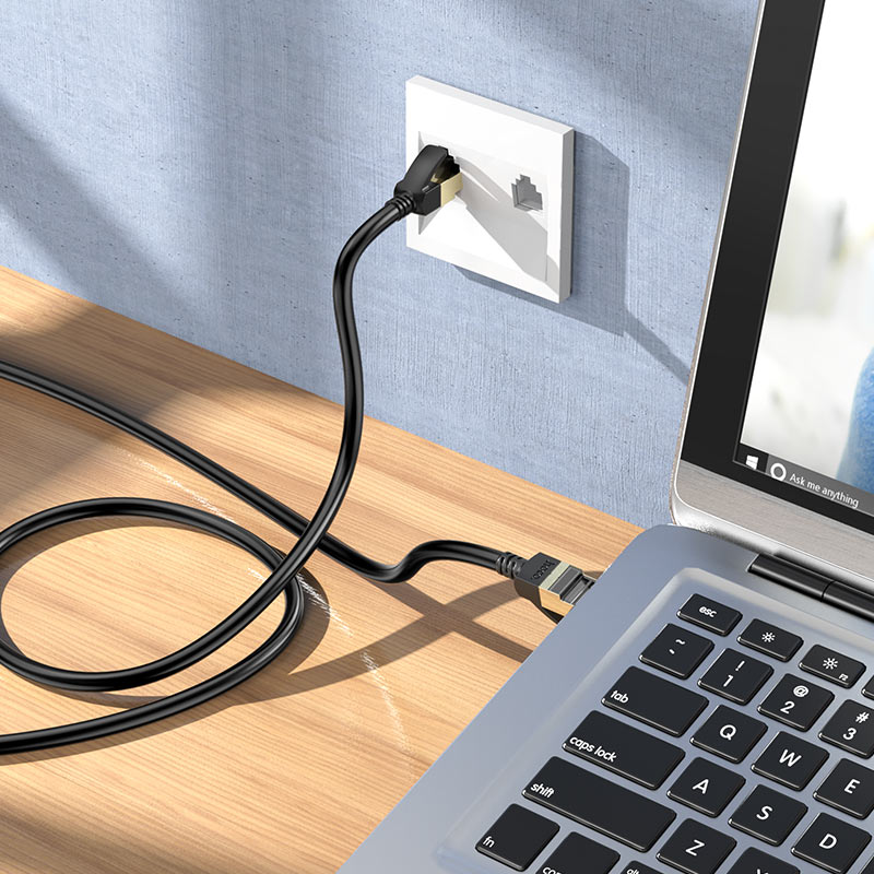 Кабель для интернета Патч-корд UTP Hoco US02 Gigabit RJ45 CAT.6 1м сетевой провод патчкорд черный