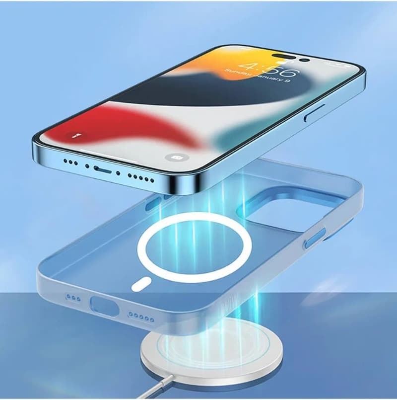 фото Чехол накладка для iphone 16 Pro Max (6.9) силикон с магнитом для magsafe и подложкой голубая