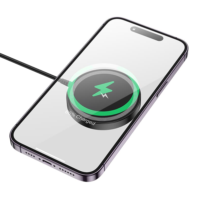 фото Беспроводное зарядное устройство магнитное HOCO CQ17 15W с LED дисплеем USB-C Type-C черное