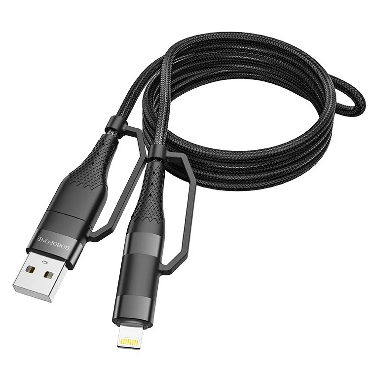 Кабель для зарядки 4 в 1 Lightning/USB/Type-C to Type-C/Type-C to Lightning Borofone BU28 60W черный