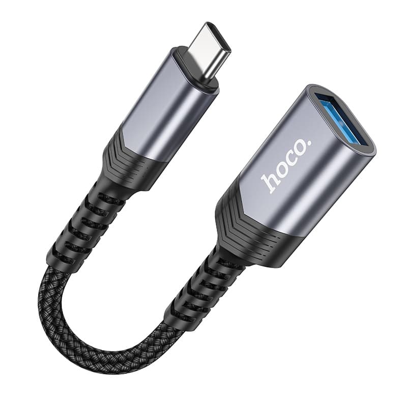 Адаптер переходник OTG с Type-C USB (M) на USB 3.0 (F) Hoco UA24 серый металл