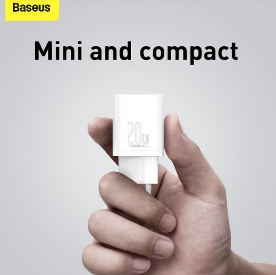 фото Сетевое зарядное устройство + кабель для iphone Lightning to Type-C Baseus Super Si Quick 1C 20W белый TZCCSUP-B02