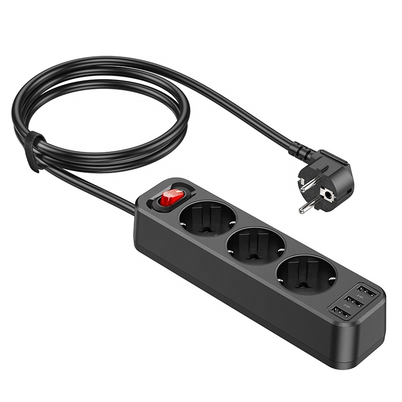 Сетевой фильтр HOCO NS2 3 гнезда + 3USB 1.8м 4000W черный