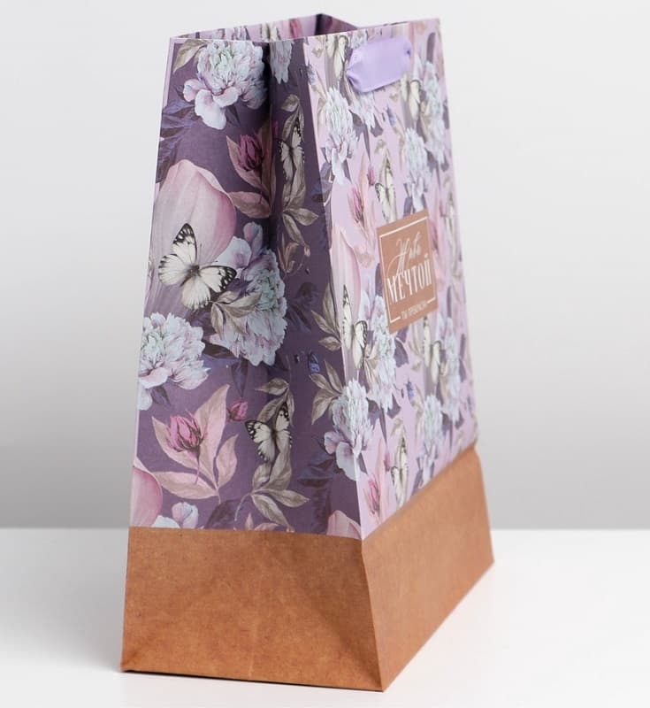 Пакет подарочный крафтовый Живи мечтой ML 23х27х11.5 см SimaLand 7303823