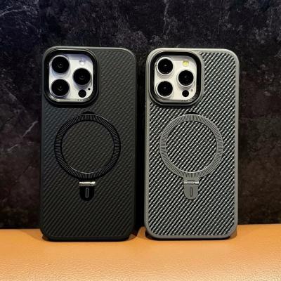 Чехол накладка для iphone 13/14 (6.1) силикон+пластик карбон с магнитом для magsafe и кольцом держателем серая