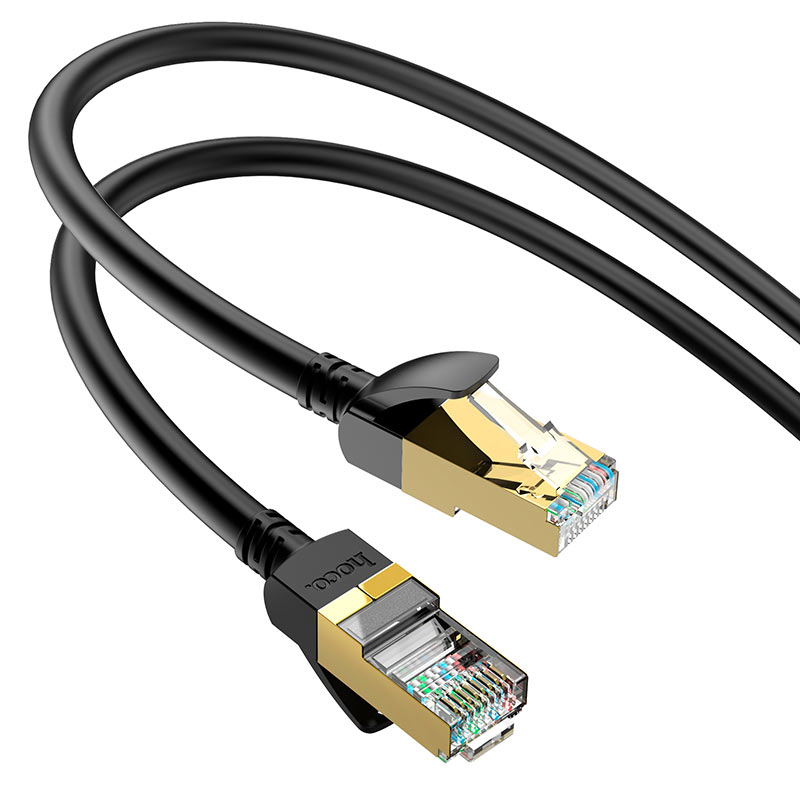 Кабель для интернета Патч-корд UTP Hoco US02 Gigabit RJ45 CAT.6 1м сетевой провод патчкорд черный