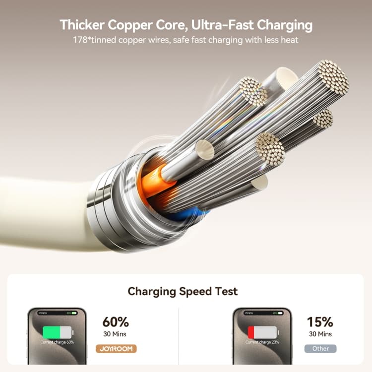 Кабель для зарядки iP Lightning to Type-C Joyroom S-A53 PD 30W 2м жидкий силикон бежевый