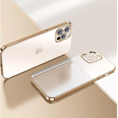 Чехол накладка для iphone 14 Pro (6.1) SULADA Color силикон прозрачный матовый с золотым бампером