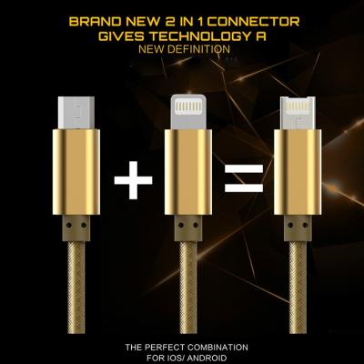 Кабель для зарядки 2 в 1 Lightning/Micro LDNIO LC88 1м золото плетеный Кабель для зарядки 2 в 1 Lightning/Micro LDNIO LC88 1м золото плетеный
