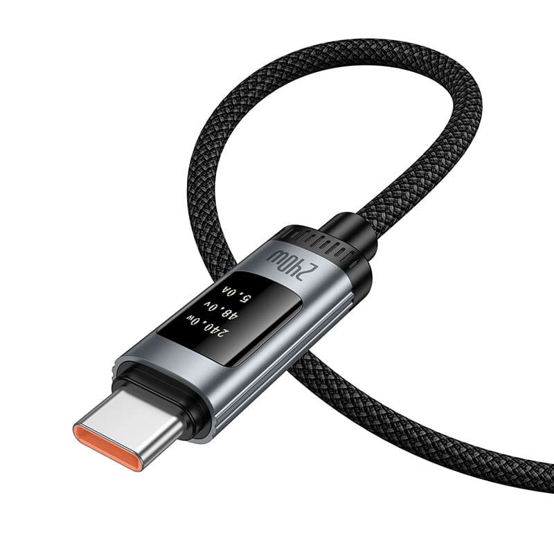 Кабель для зарядки Type-C to Type-C HOCO U148 240W 1.2м с дисплеем в оплетке черный