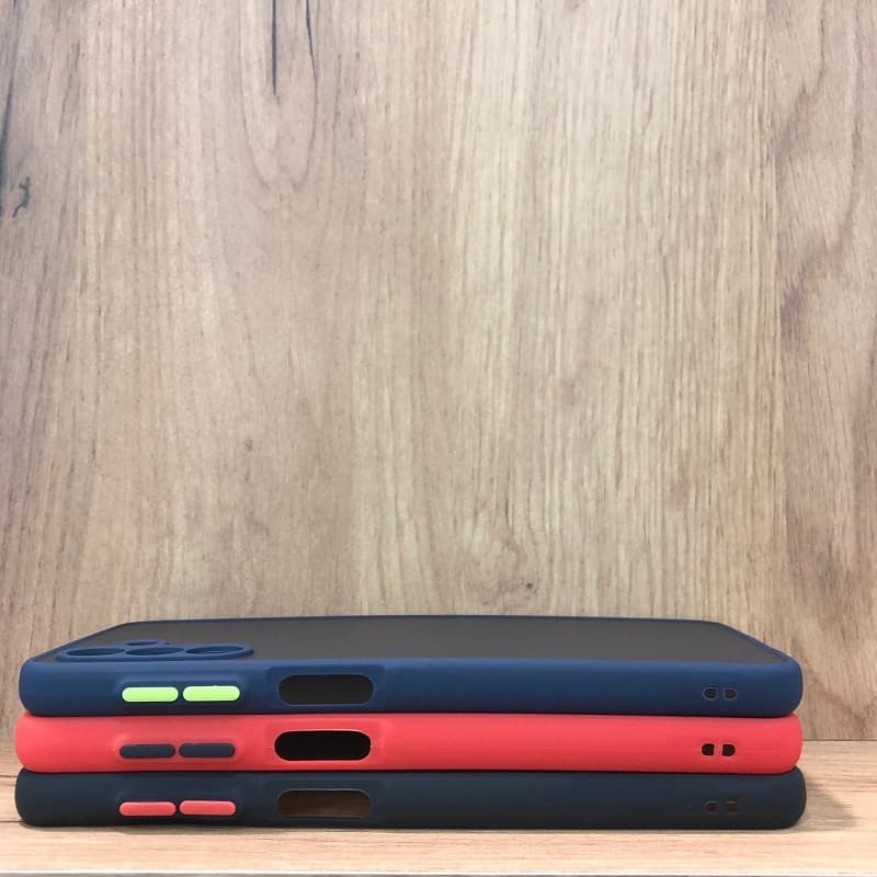 фото Чехол накладка для Xiaomi Redmi 10C силикон+пластик притемненная матовая с красным бампером