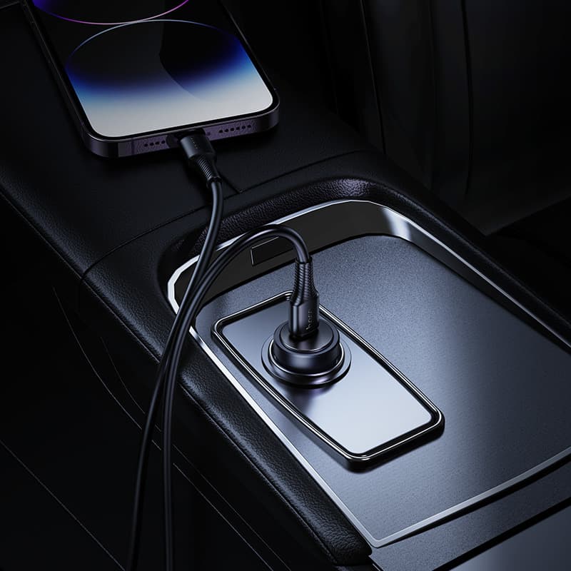фото Автомобильное зарядное устройство + кабель Type-C to iphone lightning 8 pin HOCO Z62A 30W 3A черный