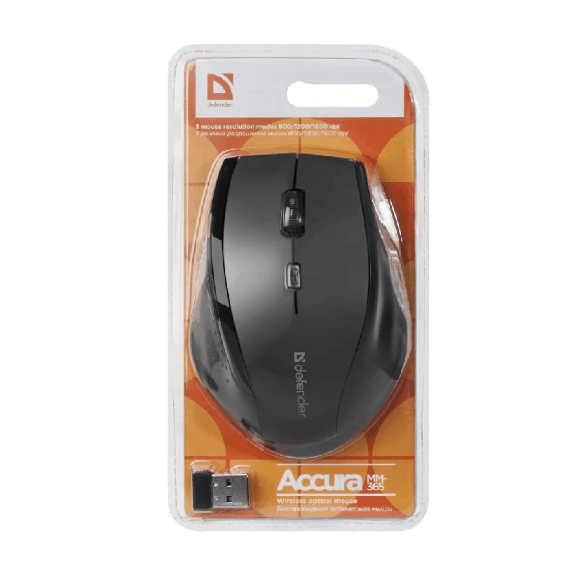 Мышь беспроводная DEFENDER Accura MM-365 черный,6 кнопок,800-1600 dpi
