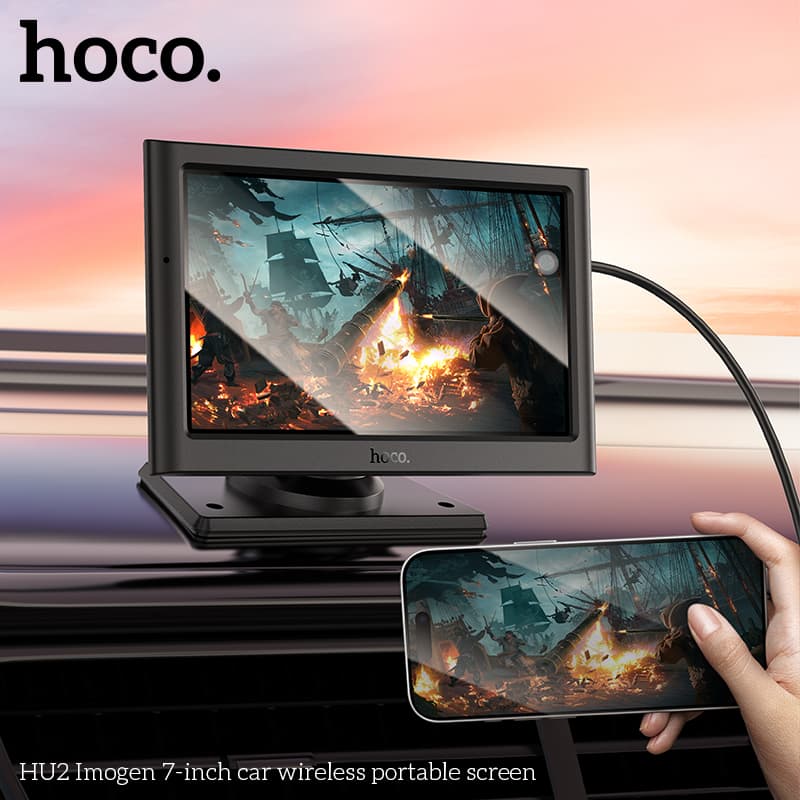 Изображение Автомобильный портативный беспроводной сенсорный монитор экран HOCO HU2 7d черный сайта akstel.ru фото Автомобильный портативный беспроводной сенсорный монитор экран HOCO HU2 7d черный