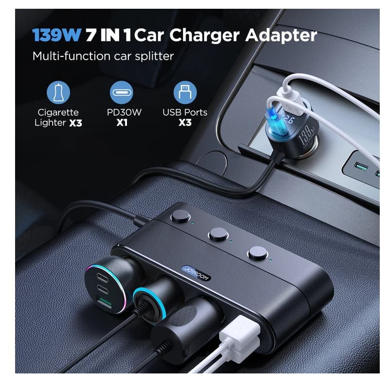 фото Разветвитель Joyroom JR-CCL01 139W 3 прикуривателя + PD 30W + 3USB черный