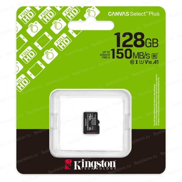 Изображение Карта памяти Kingston Micro SDXC Class 10 UHC-I Canvas Select Plus A1 V10 150MB/s 128Gb без адаптера